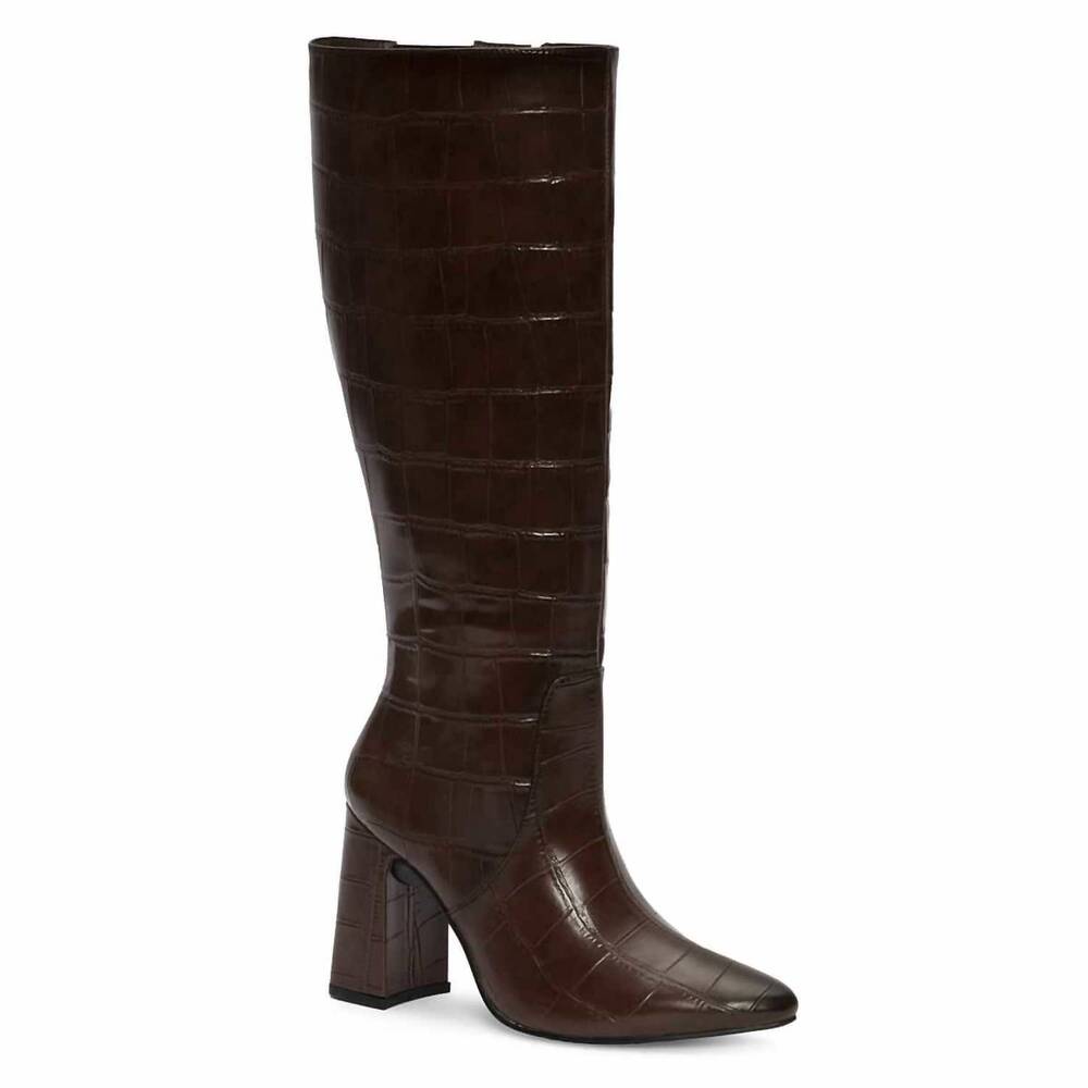 NEW ANDREA women's crocodile-embossed high boot in brown